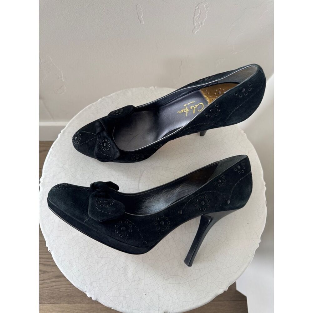 Cole Haan Black Classic Pumps Suede Bow Accent High Heels Nike Air Sole Size 10